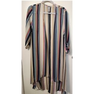Sheer Striped Women's Waterfall Duster Open Ruched 3/4 Sleeves 14/16W 0X